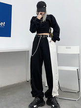 Contrasting Single Breasted High Waisted Wide Leg Casual Pants